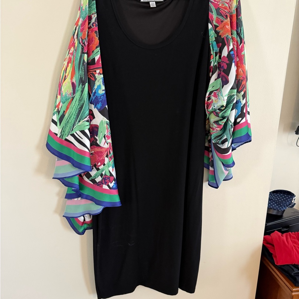 Katherine Barclay Black Tunic with Vibrant Floral Sleeves